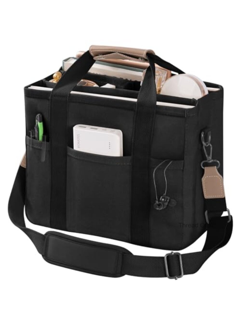 Canvas Tote Bag with Multi Pockets Crossbody Shoulder Bag for Women